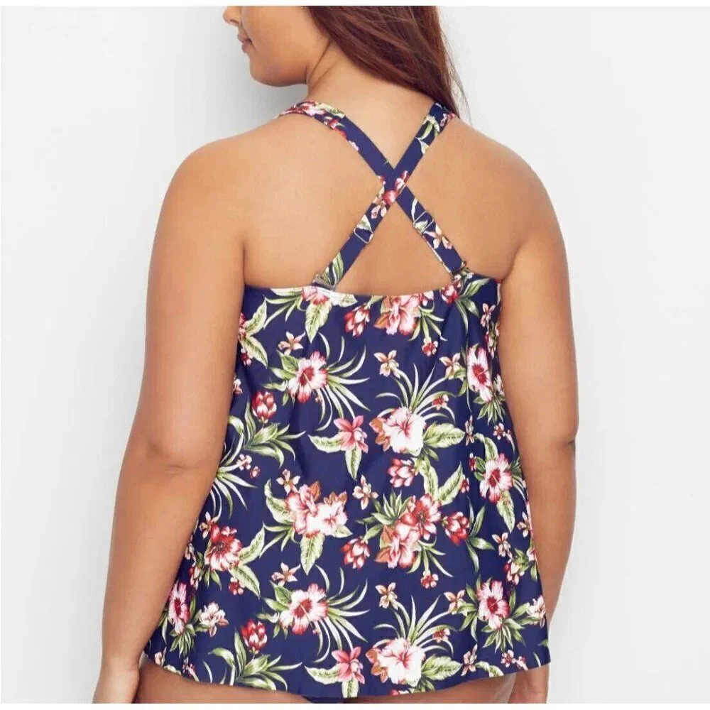 Birdsong Size 24W Floral Tropical Plus Size Flyaway Underwire Tankini Swim‎ Top